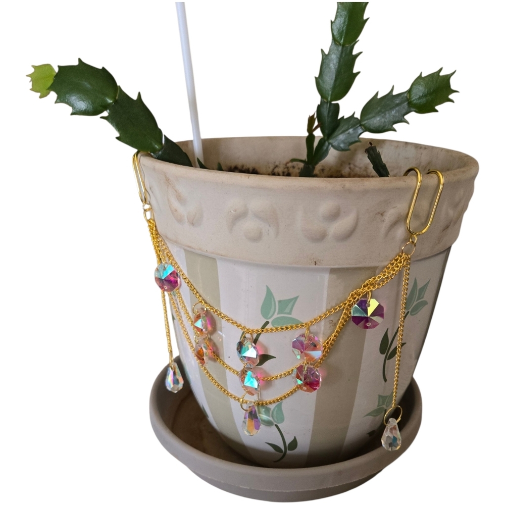 Boho Crystal Plant Pot Suncatcher • Handmade Sunlight Decor. 228 - Picture 4 of 4